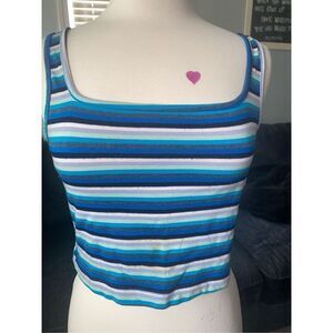 VINTAGE RAD Blue Striped Cropped Tank Top